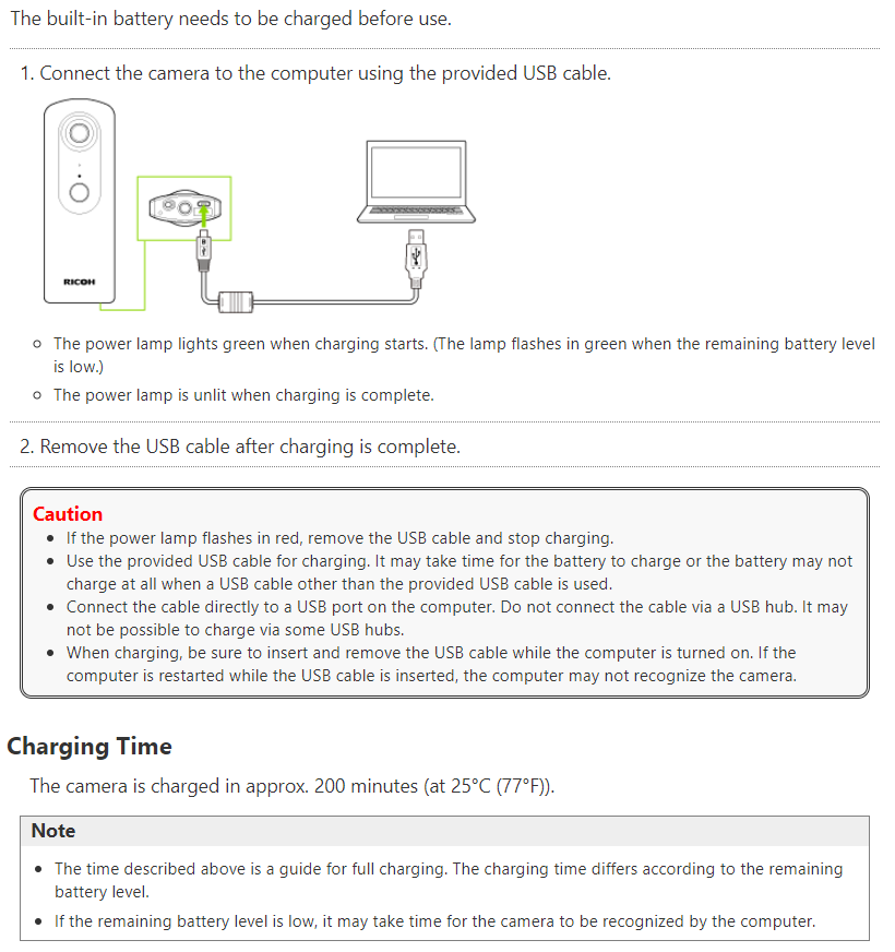 Connect 360 camera to a computer using the USB-C cable